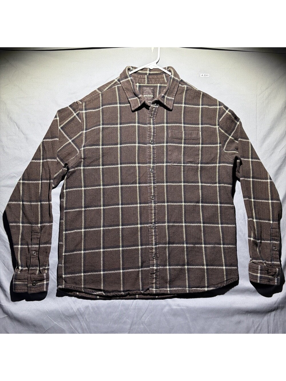 Prana Long Sleeve Button Up Shirt Mens XL Brown Heavy Weight Very Warm